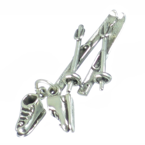 Skis with poles and boots sterling silver charm .925 x 1 Skiing charms