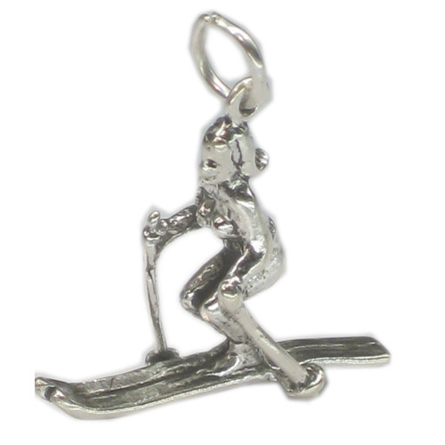 Lady Female Skier sterling silver charm .925 x 1 Skiing charms