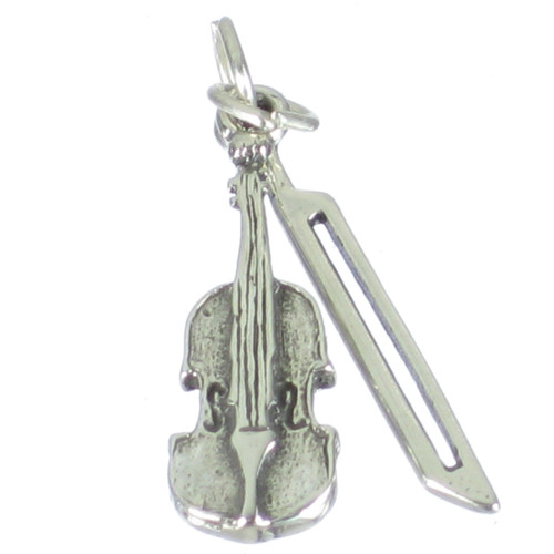 Violin and Bow sterling silver charm .925 x 1 Music Violins Bows charms