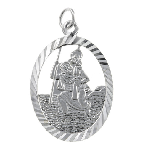 Oval Saint Christopher sterling silver pendant .925 x 1 Travelling