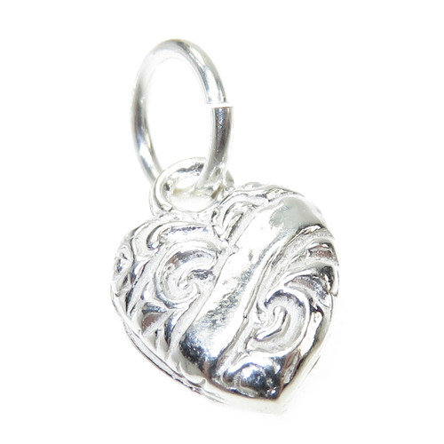 Heart solid small patterned sterling silver charm .925 x 1 Hearts charms