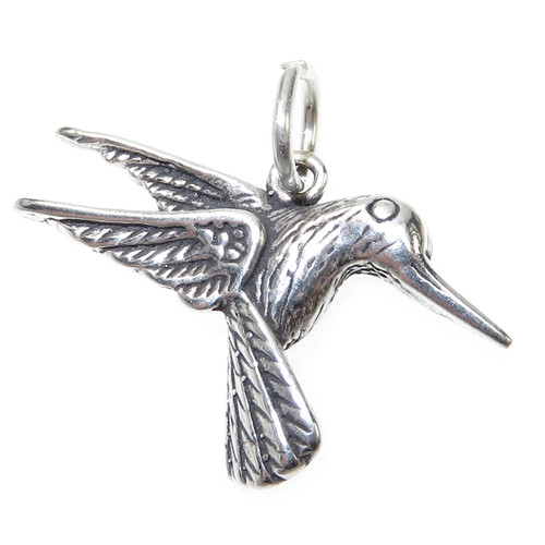 Hummingbird 2D sterling silver charm .925 x 1 Humming Bird charms A1