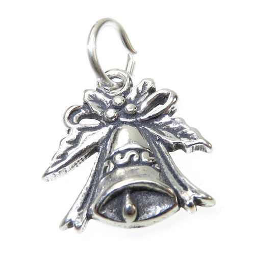 Festive Christmas Bell 2D sterling silver charm .925 x 1  Bells charms