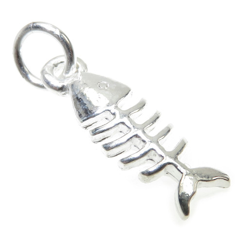 Fish Bones sterling silver charm .925 x 1 Cats Fishes Bone charms FNC023