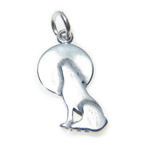Wolf howling at moon sterling silver charm .925 x 1 Wolves charms