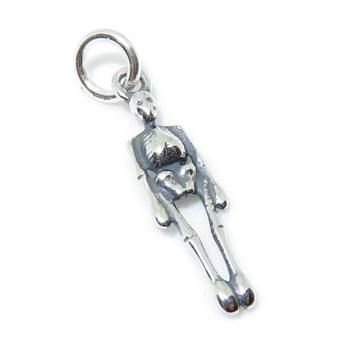 TINY Skeleton sterling silver charm .925 x 1 Halloween Skeletons charms