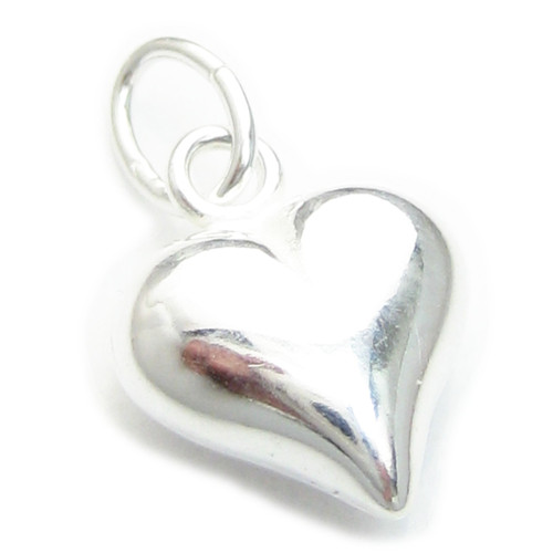 Puffed Love Heart tiny hollow sterling silver charm .925 Hearts