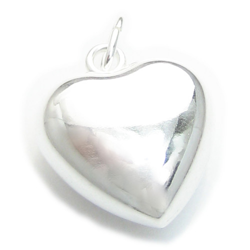 Puffed Love Heart hollow sterling silver charm .925 x 1 Hearts charms