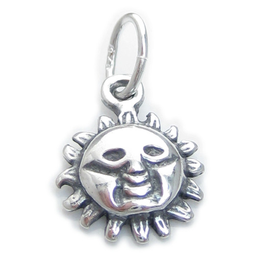 Sun Face tiny sterling silver charm .925 Weather and Happy charms