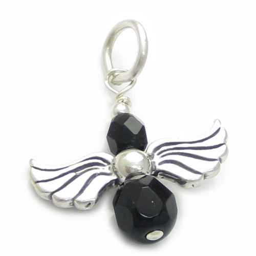 Angel sterling silver charm .925 Angels Protection charms -BLK