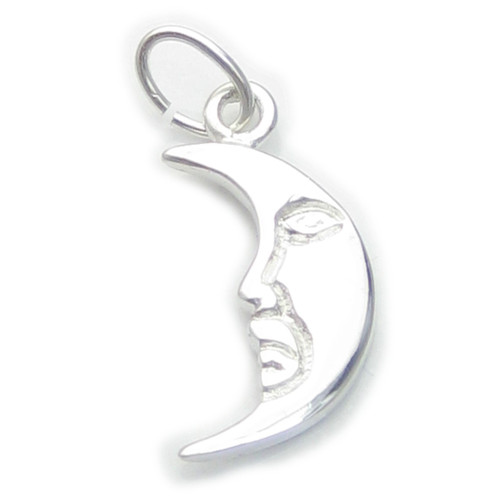 Man in the Moon sterling silver charm .925 Crescent moons charms