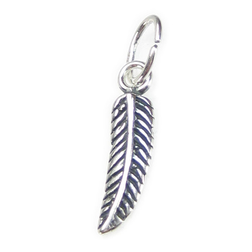 TINY 2d Feather sterling silver charm .925 x 1 Birds Feathers charms