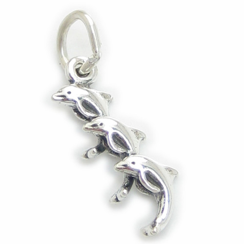 Triple Dolphin sterling silver charm .925 x 1 Dolphins charms