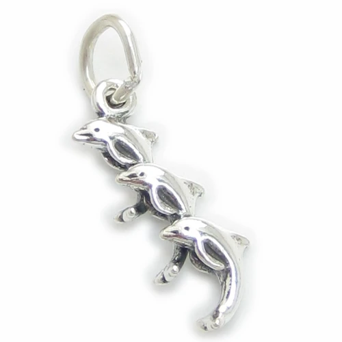 Triple Dolphin sterling silver charm .925 Dolphins charms