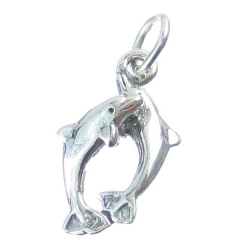 Playful Dolphins sterling silver charm .925 x 1 Playing Dolphin charms