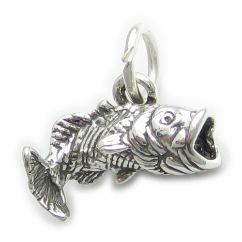 Large mouth Bass sterling silver charm .925 x 1 Fish Fishing charms