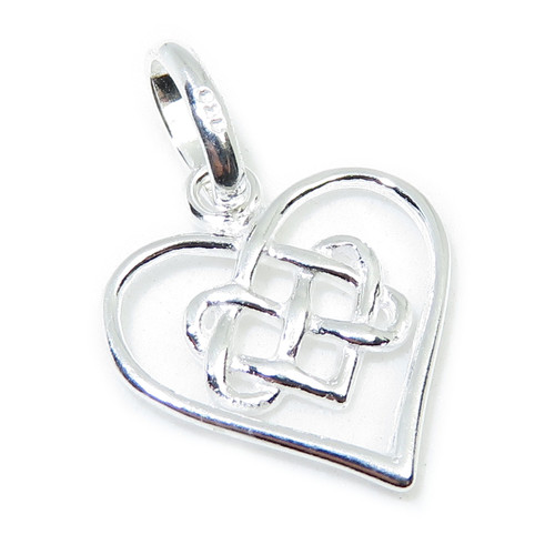 Infinity Knot with Love Heart small sterling silver charm pendant .925