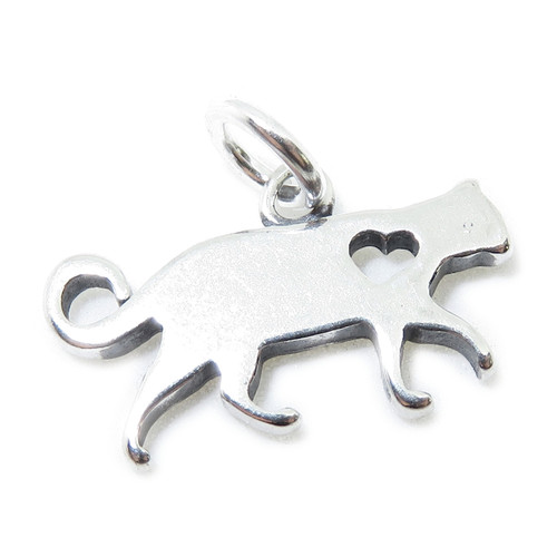 Cat with Heart sterling silver charm .925 x 1 Pussy Cats charms A1