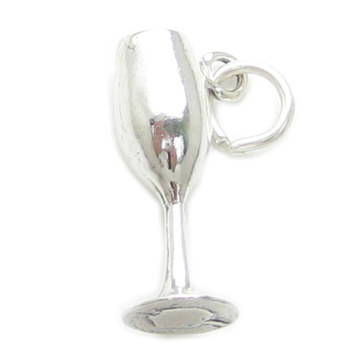 Wine Glass sterling silver charm .925 x 1 Drinks Drinking Glasses charms A1