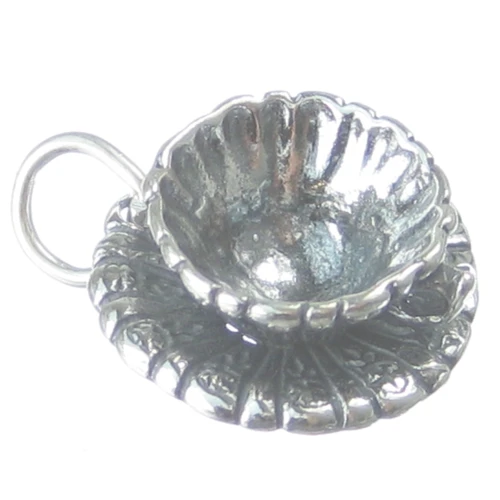 Cup and Saucer sterling silver charm .925 Tea Cups charms