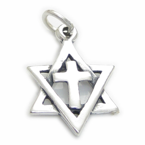 Star of David with Cross sterling silver charm .925 x 1 Holy charms