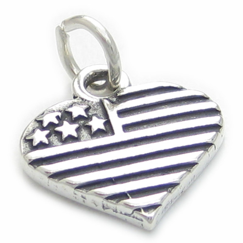 Heart shaped USA flag sterling silver charm .925 x 1 United States charms
