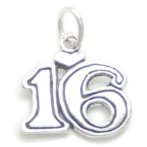 16th Birthday sterling silver charm pendant .925 Age 16 birthdays