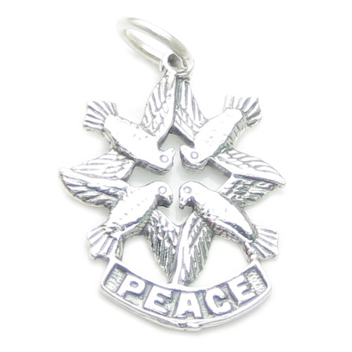 Doves of Peace sterling silver charm pendant .925 x 1 Caring Love charms