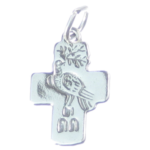 Cross with a dove of peace sterling silver charm .925 Crosses Doves