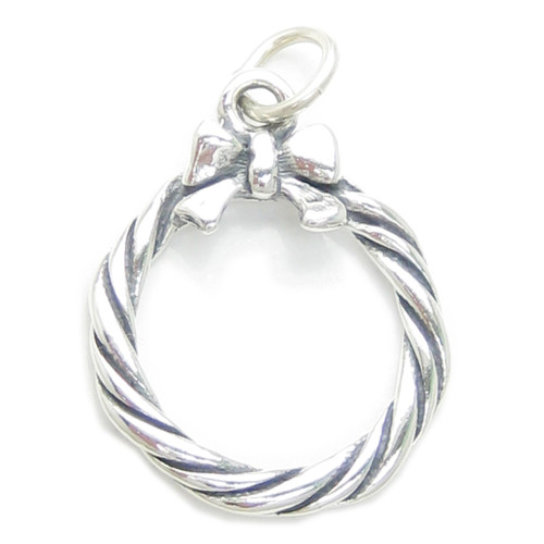 Christmas Wreath sterling silver charm .925 x 1 Xmas Wreaths charms A