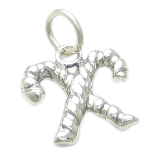 Crossed Candy Canes 2D sterling silver charm .925 x 1 Chritmas charms