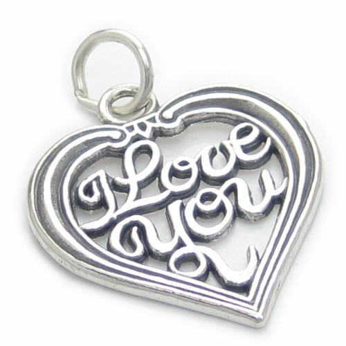 I Love You in Heart sterling silver charm .925 x 1 Love hearts charms