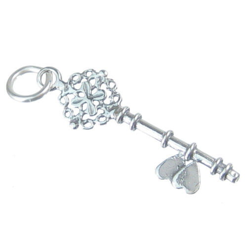 Fancy Key with Hearts sterling silver charm .925 x 1 Love Keys charms