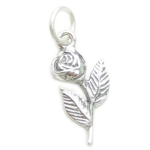 Rose sterling silver 2D charm .925 x 1 Roses Flower Flowers Plants charms