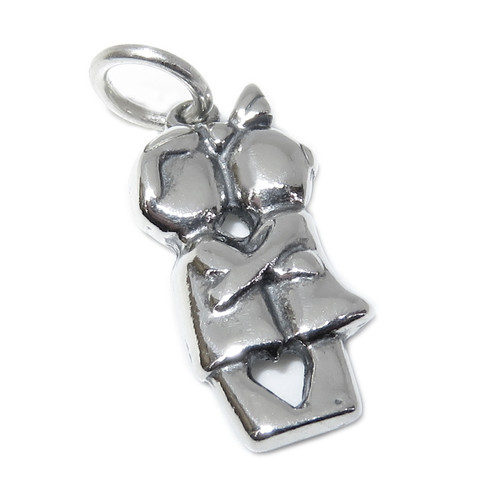 Boy & Girl Kissing 2D sterling silver charm .925 x 1 Love Loving couples