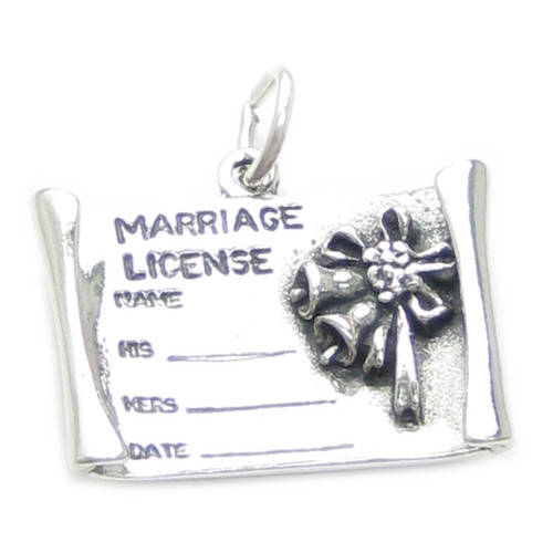 Marriage License sterling silver charm .925 Wedding certificate charms