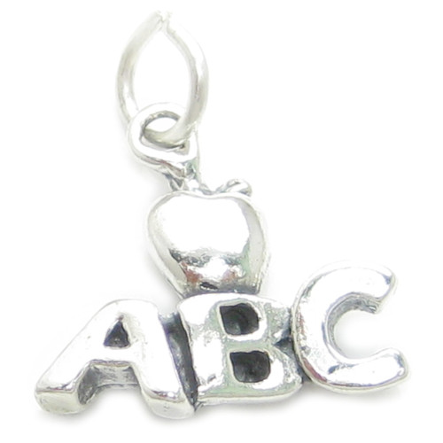 Apple With A B C sterling silver charm .925 x 1 Learning Education charms