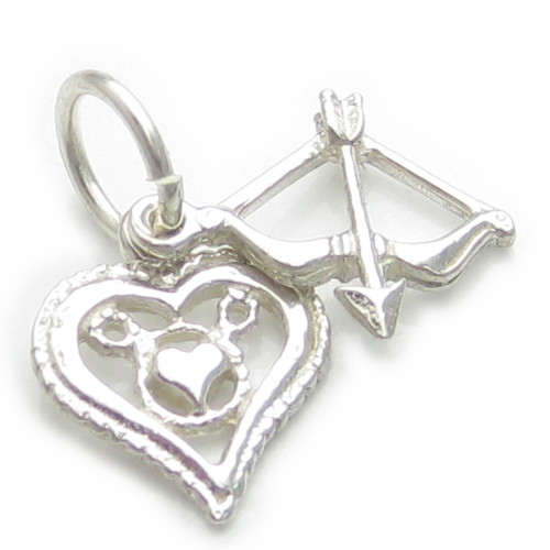 Heart with Cupids Bow and Arrow sterling silver charm .925 x1 Love charms