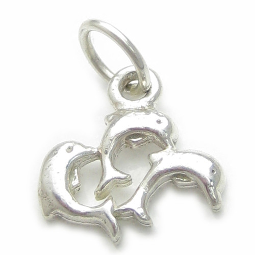 Triple Dolphin sterling silver charm .925 Dolphins charms M