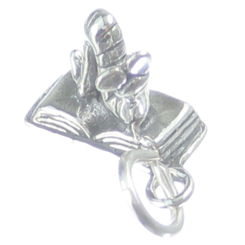 Bookworm sterling silver charm .925 x 1 Book Worm Reader Reading charms