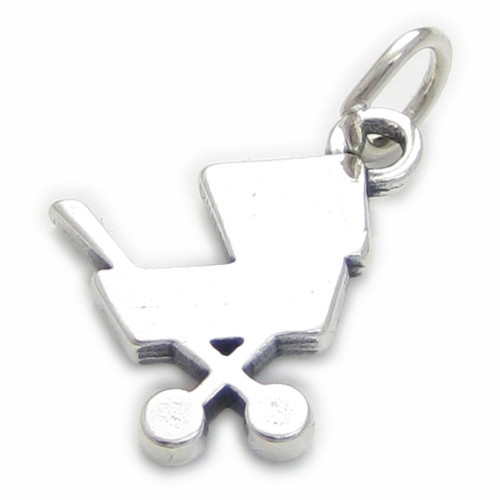 Flat Pram profile sterling silver charm .925 Prams baby charms