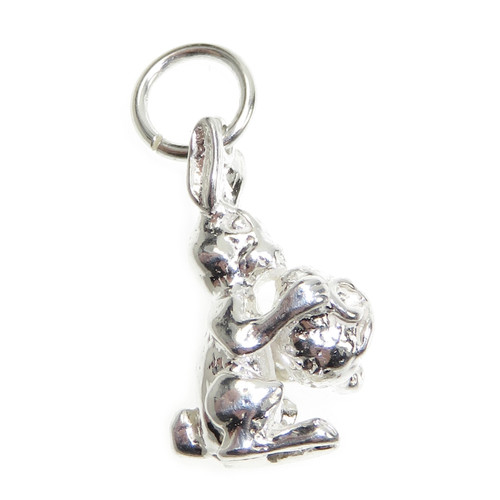 Rabbit with Easter Egg sterling silver charm .925 x 1 Rabbits charms