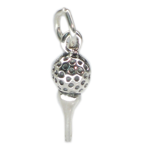 Golf Ball on tee sterling silver charm .925 x 1 Golfing charms