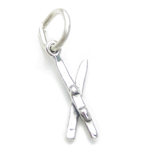Crossed Skis TINY sterling silver charm .925 x 1 Skiing Skier charms