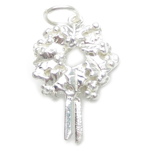Christmas Wreath sterling silver charm .925 x 1 Xmas Wreaths charms B