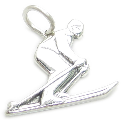 Skier Skiing 2D sterling silver charm .925 x 1 Ski charms