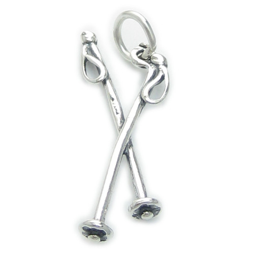 Ski Poles Walking sterling silver charm .925 x 1 Skiing and Walkers charms