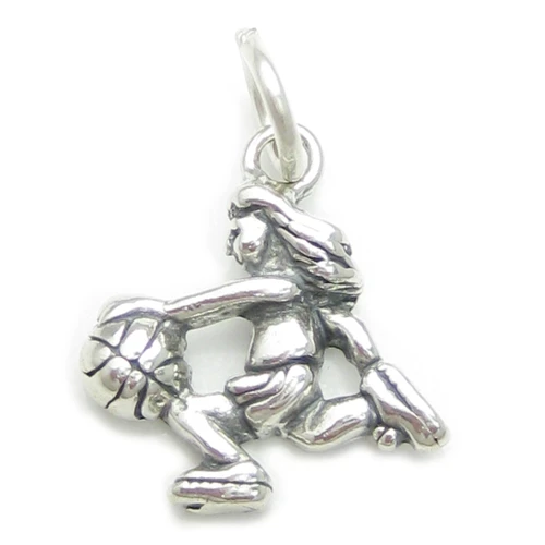 Female Basketball player 2D sterling silver charm .925 Basket Ball charms