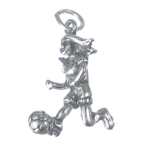 Female Soccer Football Player sterling silver charm .925 x 1 Foot Ball