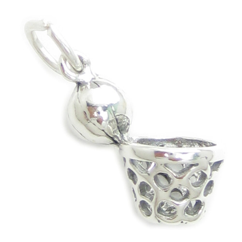 Basketball and Hoop sterling silver sports charm .925 x 1 Basket Ball